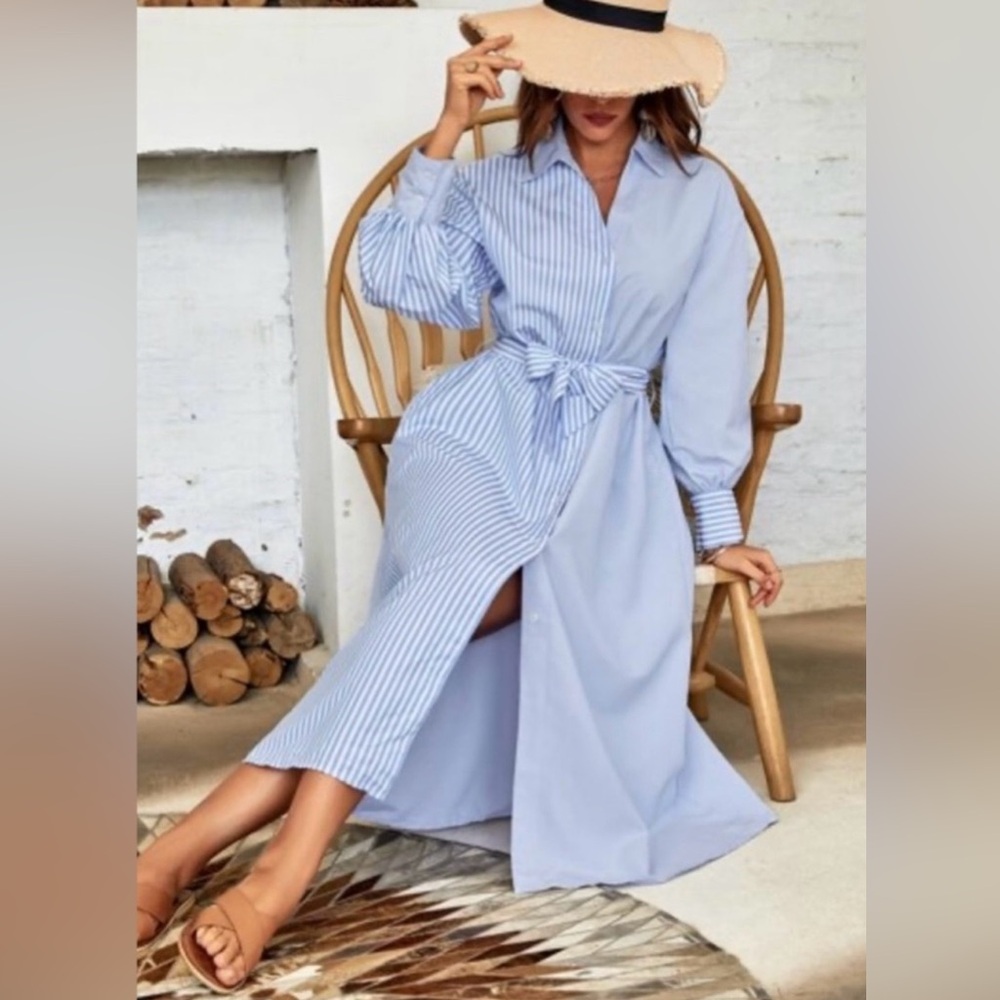 Striped Belted Shirt Dress